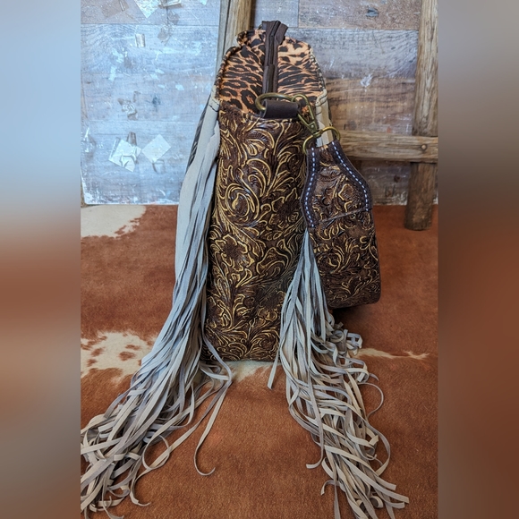 L. V. Inspired Fringed Handbag With Guitar Strap & Fringe - Picture 9 of 16